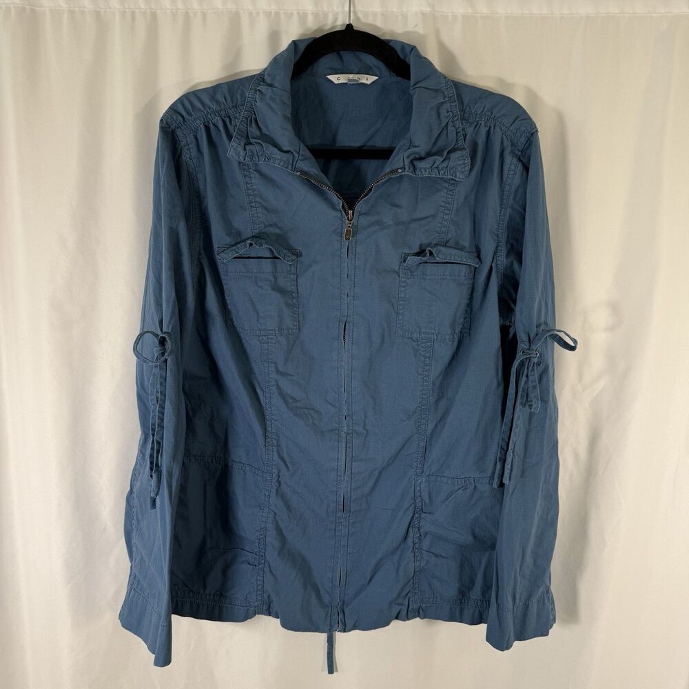 CAbi Jacket Women's XL Solid Blue Full Zip 100% Cotton Pockets Long Sleeve